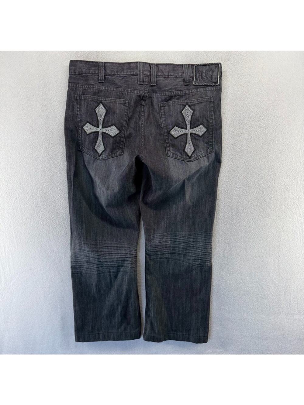 Vintage Helix Jeans Men's 38x30 Fits 38x28 Blue Dark Slim Boot Cross Crosses Y2k